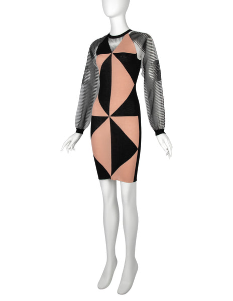 Jean Paul Gaultier Vintage SS 2010 Geometric Knit and Sheer Sleeve Dress