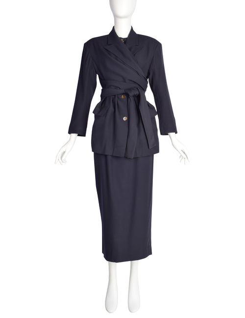 CHANEL Boutique 1990s Classic Black Wool Bouclé Jacket and Skirt