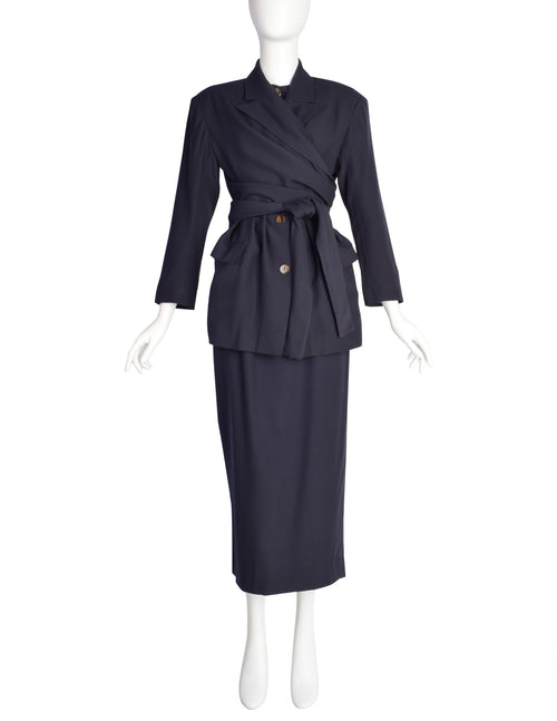 Jean Paul Gaultier Vintage AW1984 Navy Blue Wool Gabardine Wrap Jacket Amarcord Vintage Fashion Jean Paul Gaultier Vintage AW1984 Navy Blue Wool Gabardine Wrap Jacket Amarcord Vintage Fashion