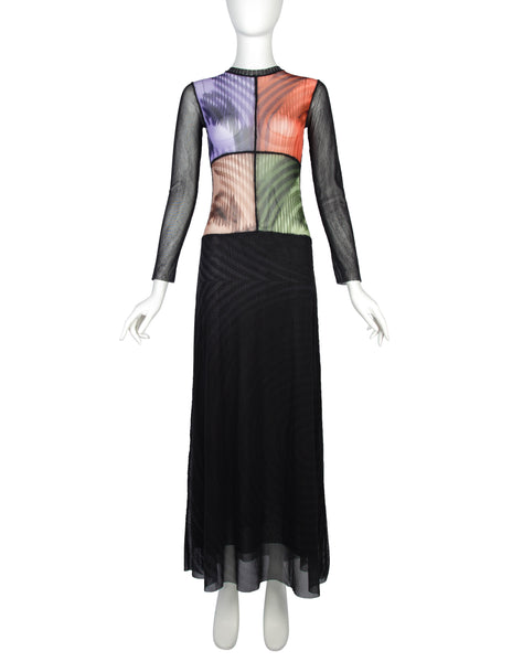 Jean Paul Gaultier Vintage AW 2001 Greta Garbo Quad Face Print Mesh Maxi Dress