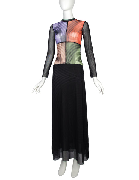 Jean Paul Gaultier Vintage AW 2001 Greta Garbo Quad Face Print Mesh Maxi Dress
