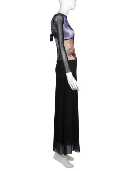 Jean Paul Gaultier Vintage AW 2001 Greta Garbo Quad Face Print Mesh Maxi Dress