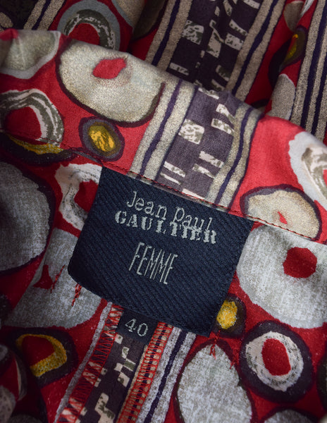 Jean Paul Gaultier Vintage SS 1989 Red Multicolor Artsy Spot Print Cotton Jumpsuit