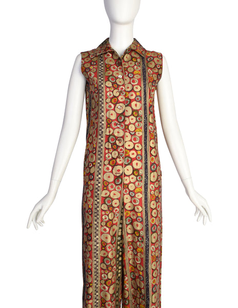 Jean Paul Gaultier Vintage SS 1989 Red Multicolor Artsy Spot Print Cotton Jumpsuit
