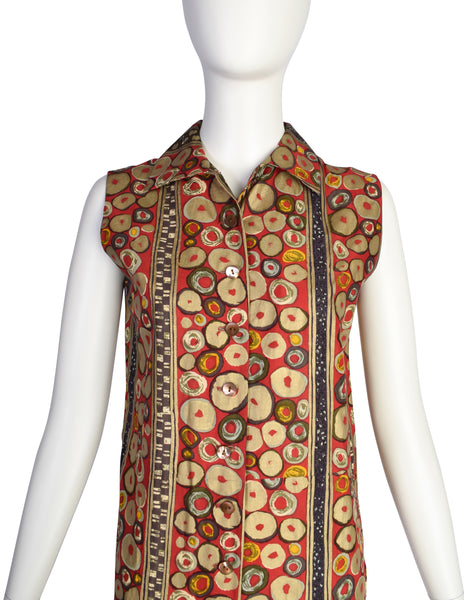 Jean Paul Gaultier Vintage SS 1989 Red Multicolor Artsy Spot Print Cotton Jumpsuit
