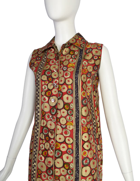 Jean Paul Gaultier Vintage SS 1989 Red Multicolor Artsy Spot Print Cotton Jumpsuit