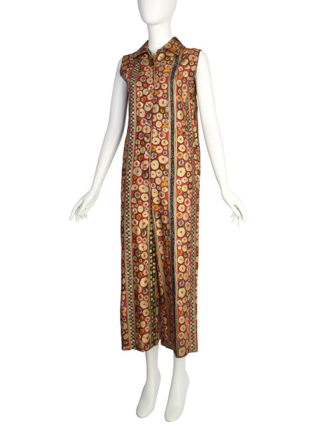 Jean Paul Gaultier Vintage SS 1989 Red Multicolor Artsy Spot Print Cotton Jumpsuit