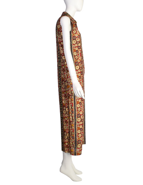 Jean Paul Gaultier Vintage SS 1989 Red Multicolor Artsy Spot Print Cotton Jumpsuit