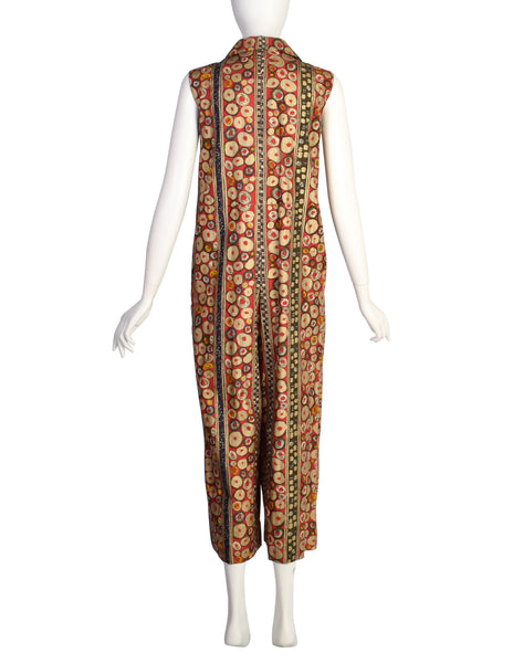 Jean Paul Gaultier Vintage SS 1989 Red Multicolor Artsy Spot Print Cotton Jumpsuit
