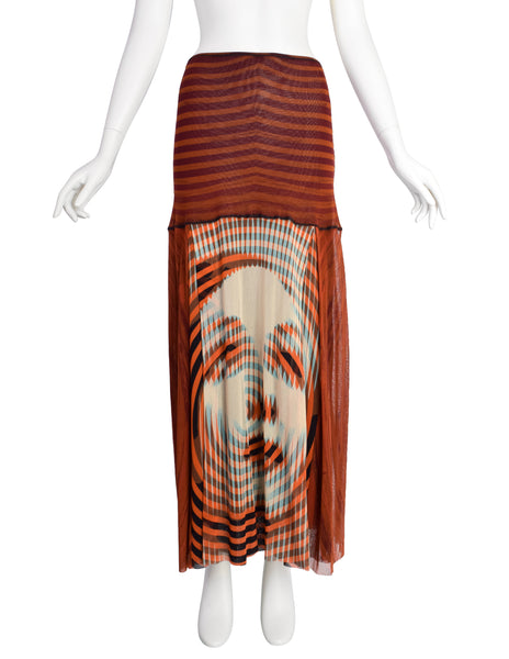 Jean Paul Gaultier Vintage AW 2001 Optic Greta Garbo Face Mesh Top and Skirt Set