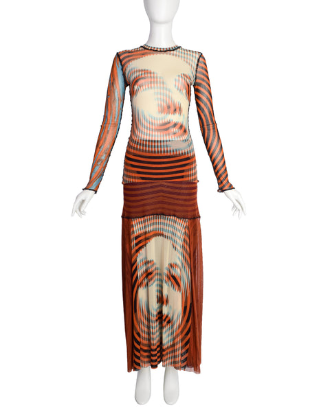 Jean Paul Gaultier Vintage AW 2001 Optic Greta Garbo Face Mesh Top and Skirt Set