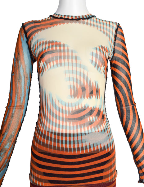 Jean Paul Gaultier Vintage AW 2001 Optic Greta Garbo Face Mesh Top and Skirt Set