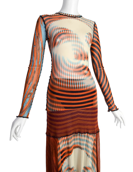 Jean Paul Gaultier Vintage AW 2001 Optic Greta Garbo Face Mesh Top and Skirt Set