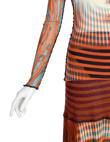 Jean Paul Gaultier Vintage AW 2001 Optic Greta Garbo Face Mesh Top and Skirt Set