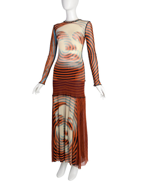 Jean Paul Gaultier Vintage AW 2001 Optic Greta Garbo Face Mesh Top and Skirt Set