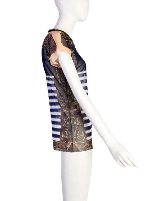 Jean Paul Gaultier Vintage 2001-2002 Striped Graffiti V Neck