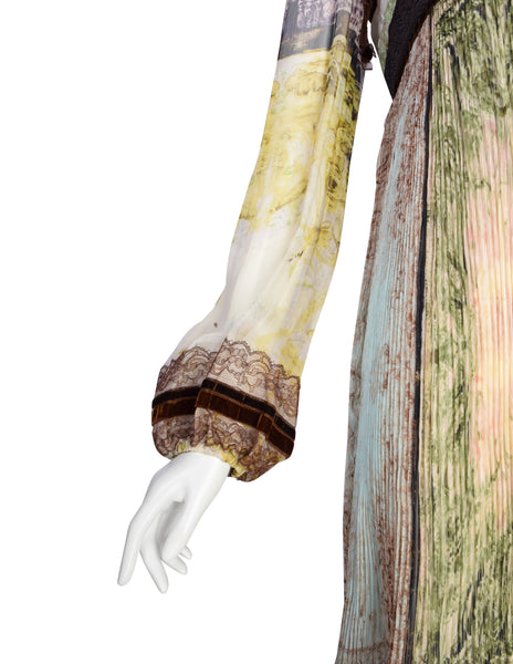 Jean Paul Gaultier Vintage AW2006 Romantic Artsy Pleated Silk Chiffon Velvet Dress