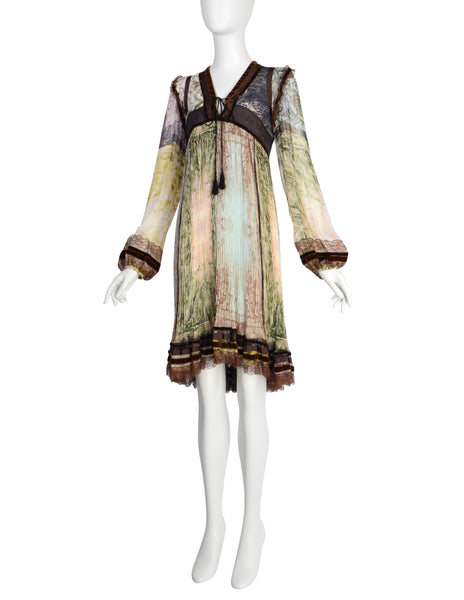 Jean Paul Gaultier Vintage AW2006 Romantic Artsy Pleated Silk Chiffon Velvet Dress