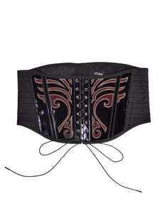 Jean Paul Gaultier Vintage AW1992 Black and Brown Patent Leather Western Inspired Ultra Wide Corset Belt