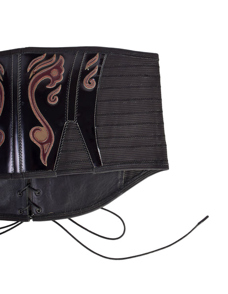 Jean Paul Gaultier Vintage AW1992 Black and Brown Patent Leather Western Inspired Ultra Wide Corset Belt