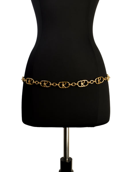 Roberta di Camerino Vintage 1970s Golden R Logo Emblem Chain Belt
