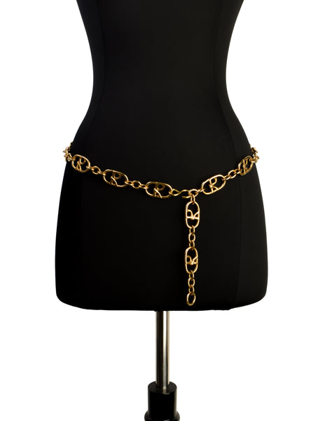 Roberta di Camerino Vintage 1970s Golden R Logo Emblem Chain Belt