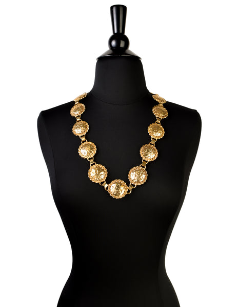 Vintage 1960s Mod Italian Golden Hammered Dome Belt / Necklace
