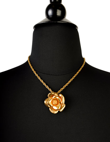 Chanel Vintage SS 1999 Gold Plated Camellia Pendant Necklace