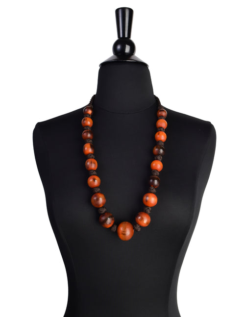 Yves Saint Laurent Vintage 1990s Orange and Brown Horn Beaded