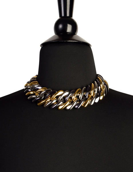 Yves Saint Laurent Vintage Tricolor Chunky Oversized Chain Choker Necklace