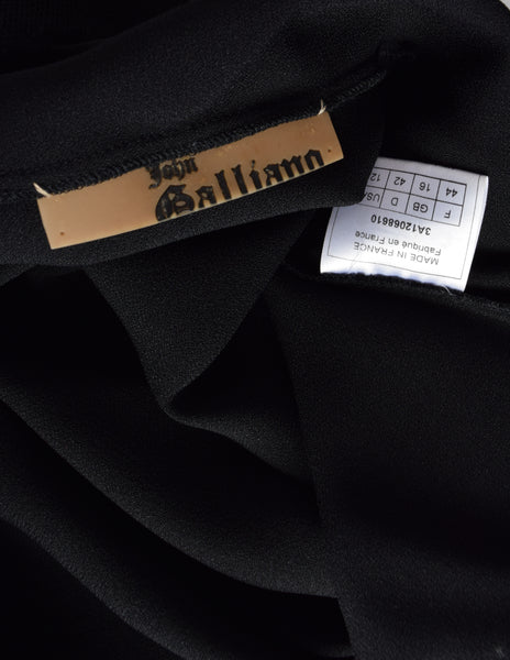 John Galliano Vintage AW2003 Black Hammered Satin Draping Lace Bias Dress