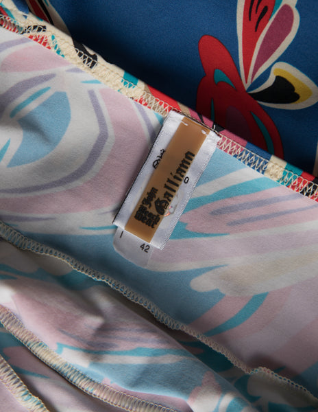 John Galliano Vintage Blue Multicolor Print Mini Dress