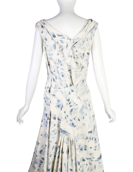 John Galliano Vintage AW 2002 Blue Ivory Acid Wash Draped Denim Dress
