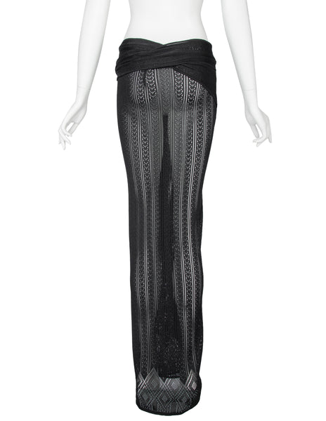 John Galliano Vintage SS 1998 Black Pointelle Knit Wrap Skirt with Fringe