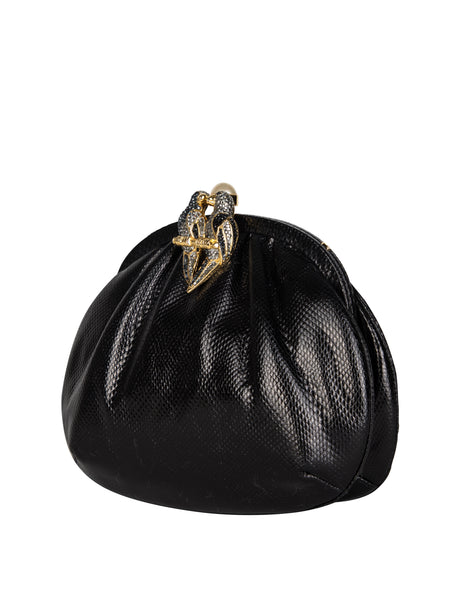 Judith Leiber Vintage Embellished Lovebirds Black Karung Skin Convertible Clutch Bag