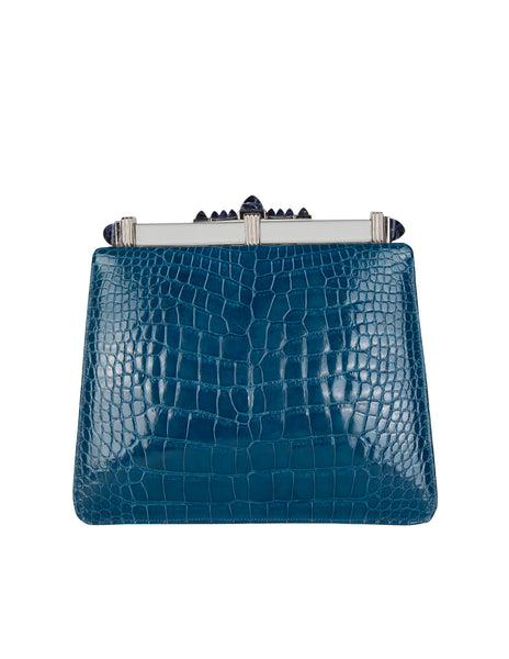 Judith Leiber Vintage Cerulean Alligator and Lapis Lazuli Convertible Bag