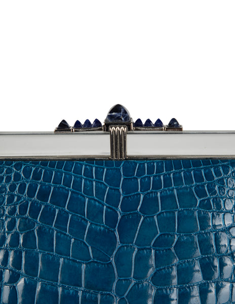 Judith Leiber Vintage Cerulean Alligator and Lapis Lazuli Convertible Bag