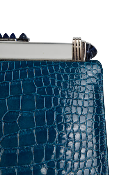 Judith Leiber Vintage Cerulean Alligator and Lapis Lazuli Convertible Bag