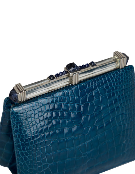 Judith Leiber Vintage Cerulean Alligator and Lapis Lazuli Convertible Bag