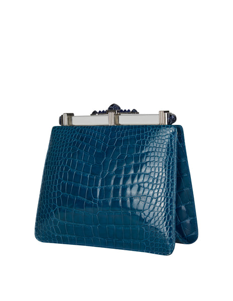 Judith Leiber Vintage Cerulean Alligator and Lapis Lazuli Convertible Bag