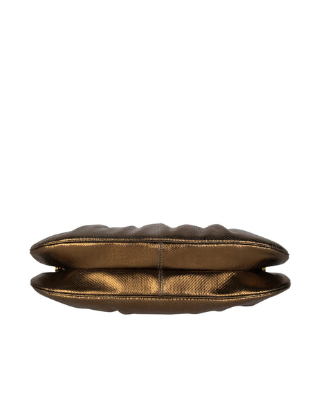 Judith Leiber Vintage Embellished Caterpillar Metallic Bronze Karung Skin Convertible Clutch Bag