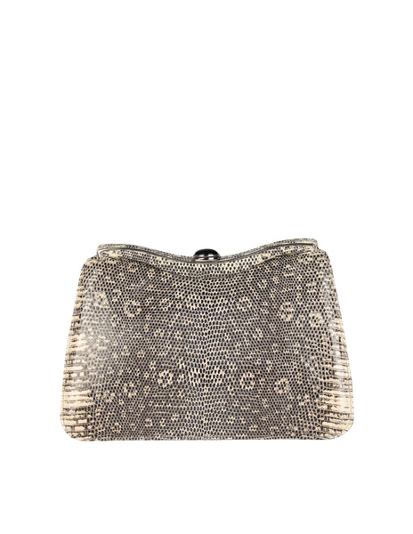 Juidth Leiber Vintage Grey and Beige Ring Lizard Skin Convertible Clutch Bag