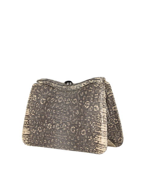 Juidth Leiber Vintage Grey and Beige Ring Lizard Skin Convertible Clutch Bag