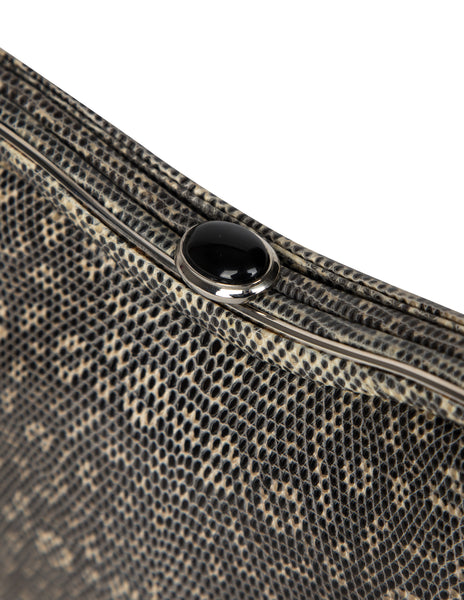 Juidth Leiber Vintage Grey and Beige Ring Lizard Skin Convertible Clutch Bag