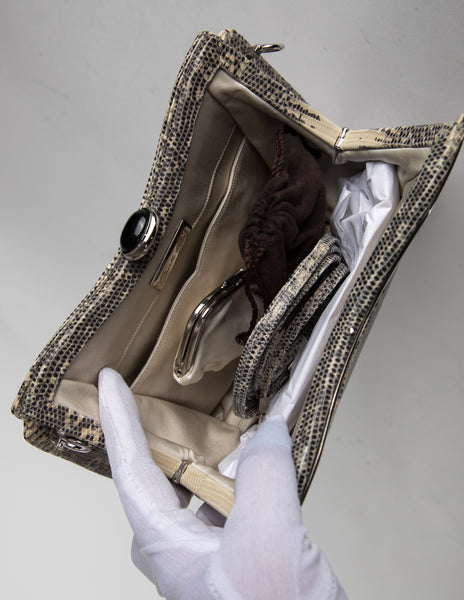 Juidth Leiber Vintage Grey and Beige Ring Lizard Skin Convertible Clutch Bag