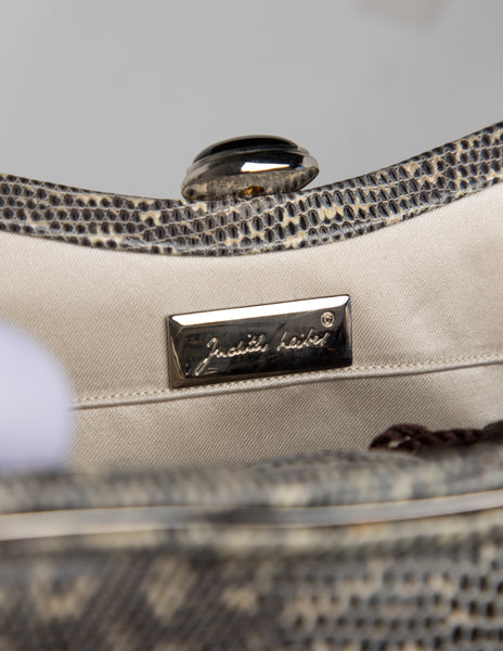 Juidth Leiber Vintage Grey and Beige Ring Lizard Skin Convertible Clutch Bag