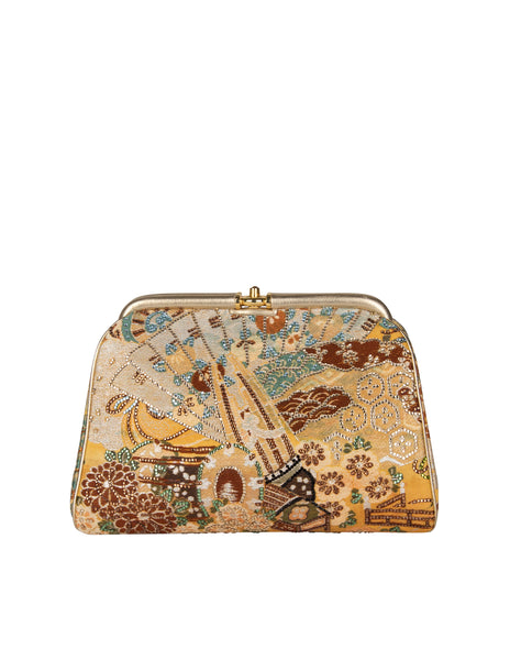 Judith Leiber Vintage Crystal Embellished Brocade Asian Inspired Convertible Clutch Bag