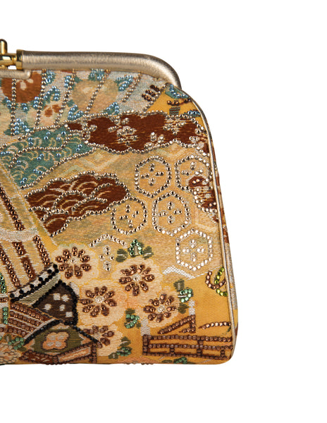 Judith Leiber Vintage Crystal Embellished Brocade Asian Inspired Convertible Clutch Bag