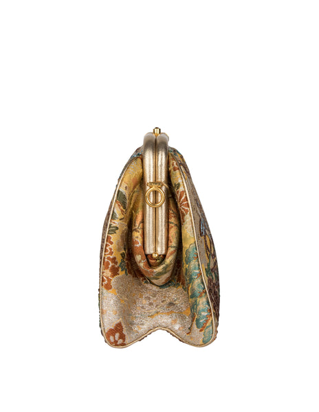 Judith Leiber Vintage Crystal Embellished Brocade Asian Inspired Convertible Clutch Bag