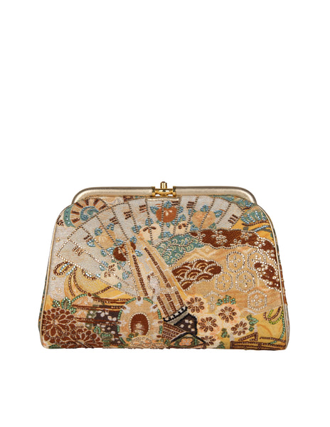 Judith Leiber Vintage Crystal Embellished Brocade Asian Inspired Convertible Clutch Bag